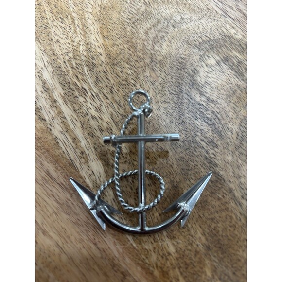 Ship's Anchor & Rope Pin Brooch Pendant Silver Tone Nautical 2 3/4” X 2 1/2” - Picture 4 of 4